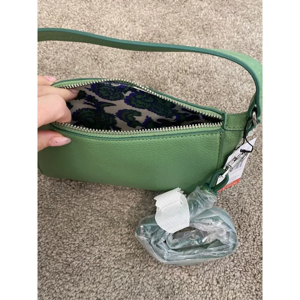 New Vera Bradley Mini Slouchy Bucket Crossbody Green Faux Leather Bag